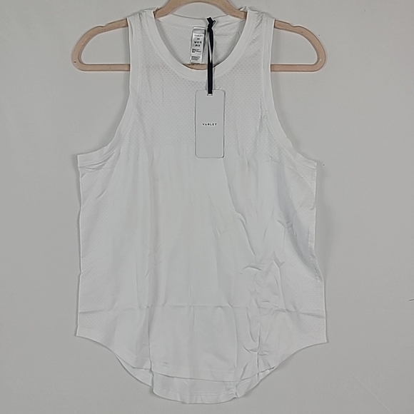 Varley Women's Dacey Longline Tank White Crew Neck Mesh Active Gym Top Sz S/M - Picture 1 of 6